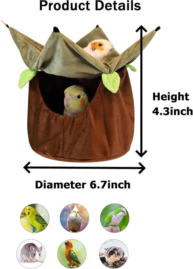 FLAdorepet Two Layers Bird Parrot Bed Nest Snuggle Hammock for Parakeet Lovebird Cockatoos,Warm Sugar Glider Ferret Bed Plush Hideout House for Guinea Pig Hamster (Brown)