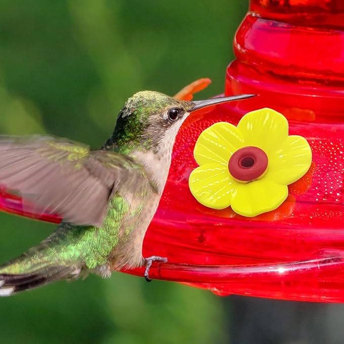 20 Pieces Hummingbird Feeders Replacement Flowers - Hummingbird Feeder P with 2 Cleaning Brush, Bird Feeder Replacement Feeding Ports for Outdoors Hanging Feeder, Yellow+Red