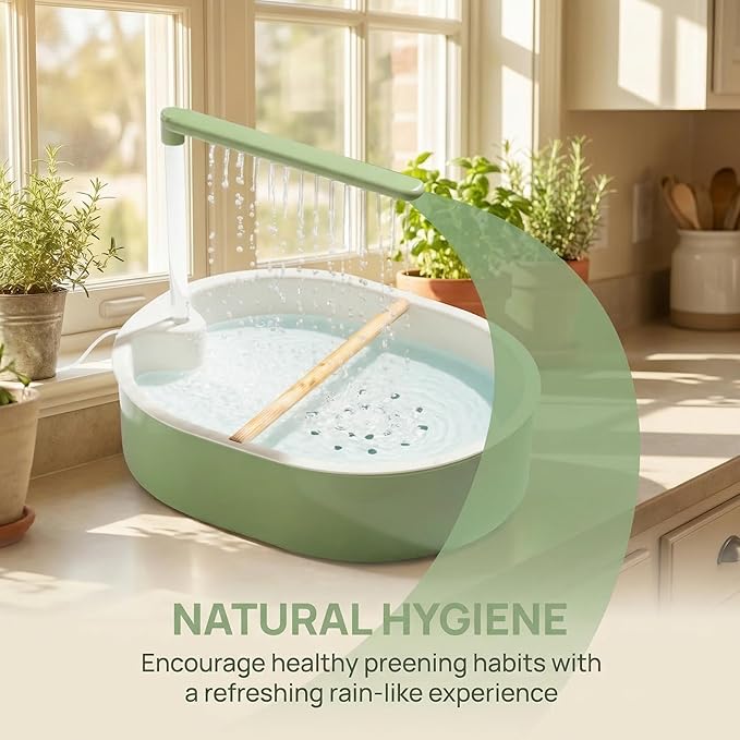 Automatic Bird Bath with Rain Shower, Pet Bathing Basin with Water Circulation System