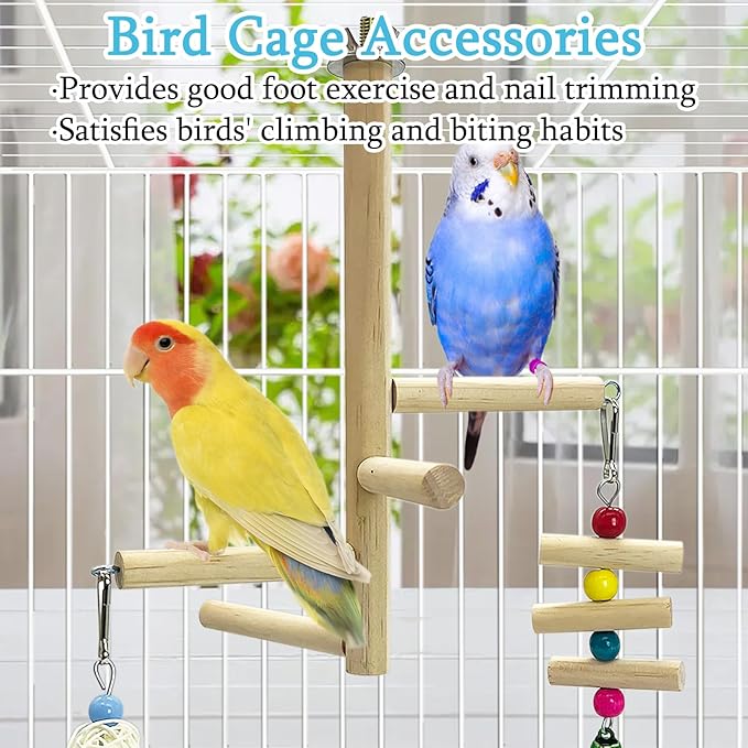 Hamiledyi Bird Perch Stand Toy Natural Wood Perch Stand Birds Toys Parakeet Toy with Rotating Balls Spinning for Parakeets Cockatiels Conures Budgies Finches Love Birds