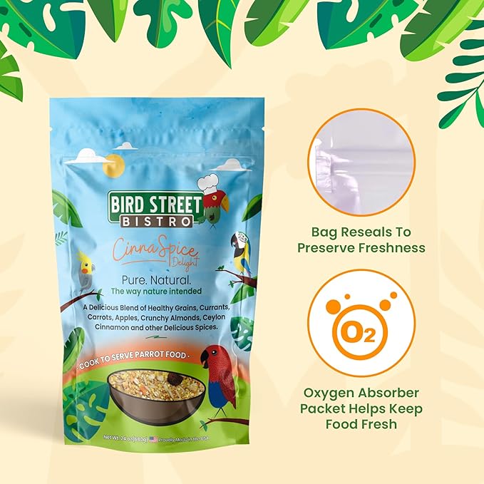 Parrot Parakeet Cockatiel Food - Bird Food - Cooks in 3-15 min with Natural Grains - Legumes - Non-GMO Fruits, Vegetables, & Health Orientated Spices (4.00 Pound (Pack of 1), CinnaSpice)