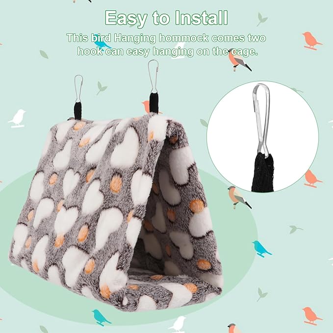 2PCS Bird Bed for Cage, Warm Cozy Hanging Bird Hammock Hut Tent for Parrot, Finch, Budgies, Parakeets, Cockatiels, Soft Plush Hideaway Bird Hut Beds (Coffe+Green)