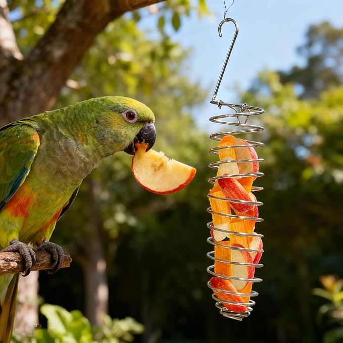 Bird Foraging Toy, Steel Holder for Bird Cage Accessories Hanging Fruit Vegetable Feeder for Parrot Cage Parakeet