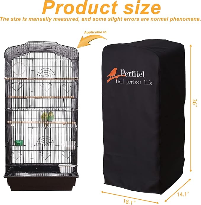 Bird Cage Cover(Black) Good Night Birdcage Cover Black-Out Birdcage Cover Durable Breathable Washable Material… (18.1Lx14.1Wx36H)