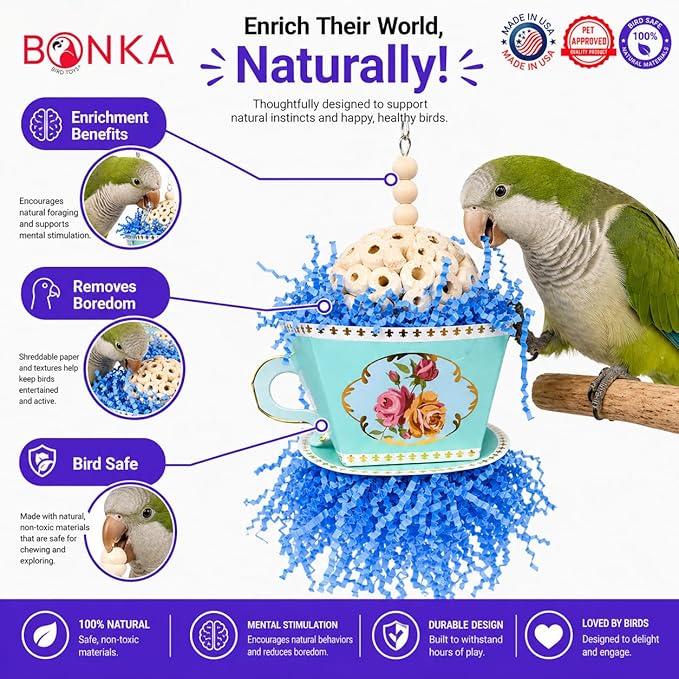 Bonka Bird Toys 2441 Pink Sola Teacup 8" High by 4" Wide Medium Parrot Chew Cage Toy, Conures, Ringneck, Quakers