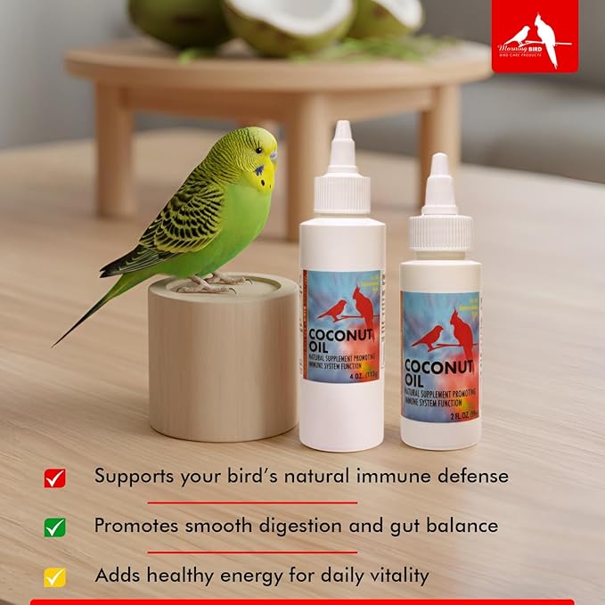 Morning Bird Coconut Oil for Birds 4 oz – Cold Pressed, Organic - Supports Immunity & Digestion – Boosts Energy & Feather Health – Easy to Mix – Safe for All Bird Life Stages