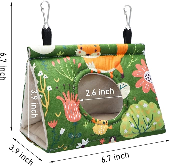 Wontee Bird Nest House Winter Warm Snuggle Hut Bird Bed Hanging Hammock for Parakeets Caique Senegal Quaker Parrots Cockatiels Conures (Small, Green)