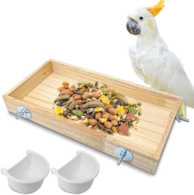 BNOSDM Wooden Bird Feeder for Cage Natural Wood Bird Foraging Box Food Dish for Small to Medium Birds Parrot Feeding Cups for Cockatiel, Lovebird, Parakeet, Budgies (Large)