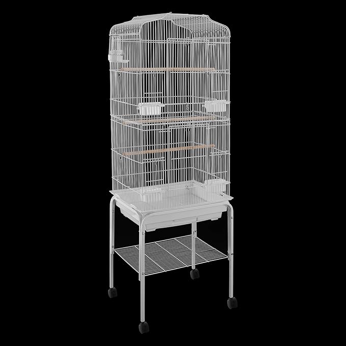 Large Bird Cage with Stand & Wheels, Freestanding Parakeet Birdcage with Feeding Bowls & Waterer, 54 Inch Bird Flight Cages for Parrot Canaries Cockatiels Budgie Parrotlet (White)