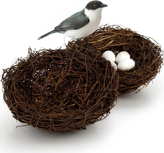 Sukh 2PCS Handmade Rattan Bird Nests - Artificial Bird Nests Easter Decorations,Rattan Bird Nest Decorations for Easter,Garden,Home,Wedding,Party,DIY Crafts,Table,Indoor and Outdoor