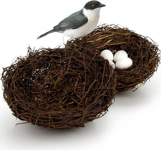 Sukh 2PCS Handmade Rattan Bird Nests - Artificial Bird Nests Easter Decorations,Rattan Bird Nest Decorations for Easter,Garden,Home,Wedding,Party,DIY Crafts,Table,Indoor and Outdoor