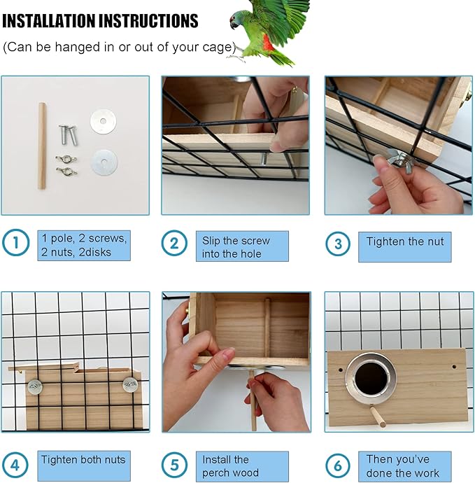 Parakeet Nesting Box, Bird Nest Breeding Box Cage Wood House for Finch Lovebirds Cockatiel Budgie Conure Parrot (M:9.8"×5.1"×5.3")