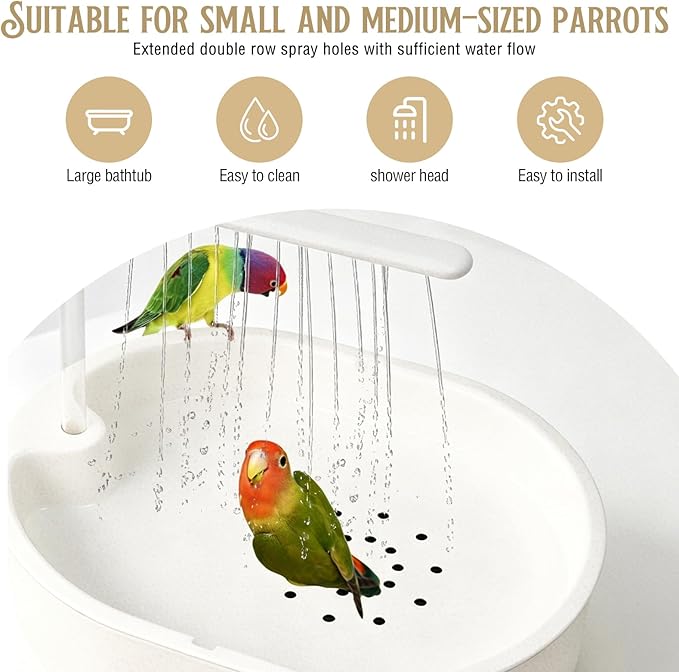 Bird Bath, Parrot Bathtub, Automatic Parrot Shower Bath with Pump, Birds Shower Bathtub with Running Water, Large-Capacity Water Tank,Suitable for Many Kinds of Birds (White)