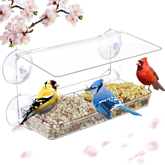 MrCrafts Nature Window Bird Feeder with Strong Suction Cups, Clear Window Bird feedersfor Viewing, Cardinal Bird Feeders for Outside, Unique Gift