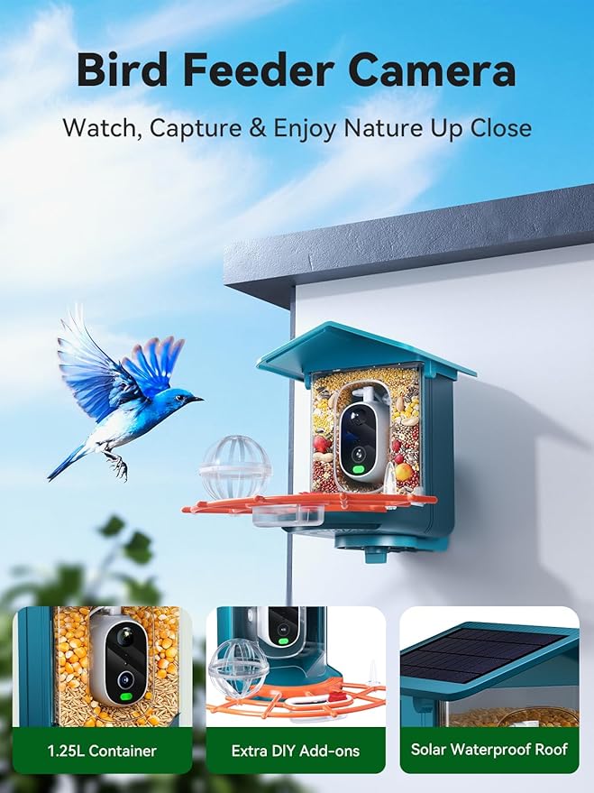 Smart Bird Feeder with Camera Solar Powered - 2.5K 4MP Birds Feeder Camera for Outdoors Garden with AI Identify, Squirrel Proof, Rechargeable Battery WiFi Video Bird Feeder Cam, Gift for Birds Lover
