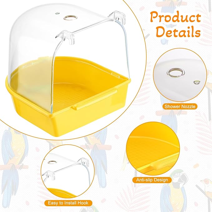 Honeydak 3 Pieces Clear Bird Bath for Cage Parakeet Bird Cage Accessories Hanging Bath Box Parrot Bathing Tub with View for Cockatiel Conure Canary Budgies Parrots(Vivid Color)