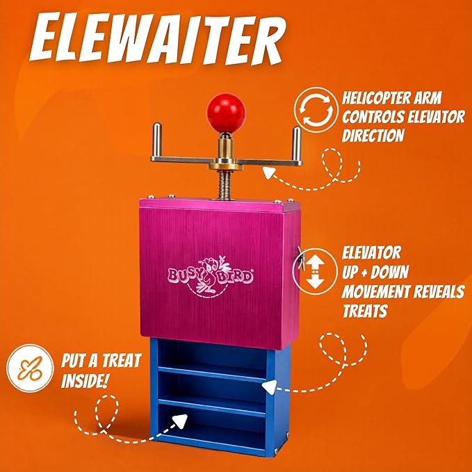 Bird Toys for Large Birds (Ele-Waiter) | Treat Dispenser | Foraging Bird Toys for Parrots, Cockatiel, Cockatoos & Macaws | Durable Cage Accessories for Medium to Extra Large Birds | Macaw Enrichment