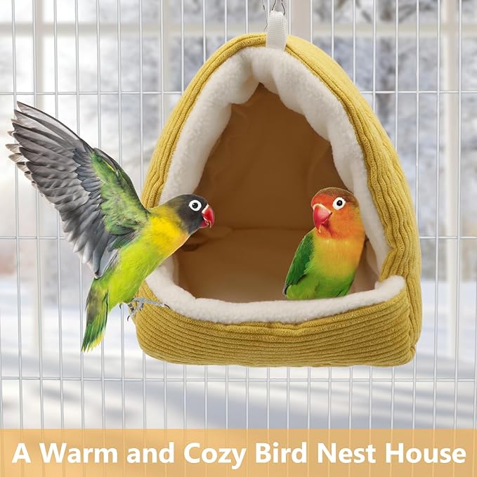 Bird Nest House Winter Warm Bird Bed Hanging Hammock Hideaway Hut for Parakeets Budgies Cockatiels Conures Quaker Parrot (Yellow)