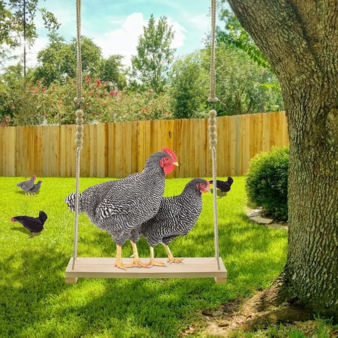 Chicken Swing Toy, 2 Pack Chicken Toys, Wood Chicken Swing Toy, Wood Chicken Swing for Chickens Rooster Poultry Parrots
