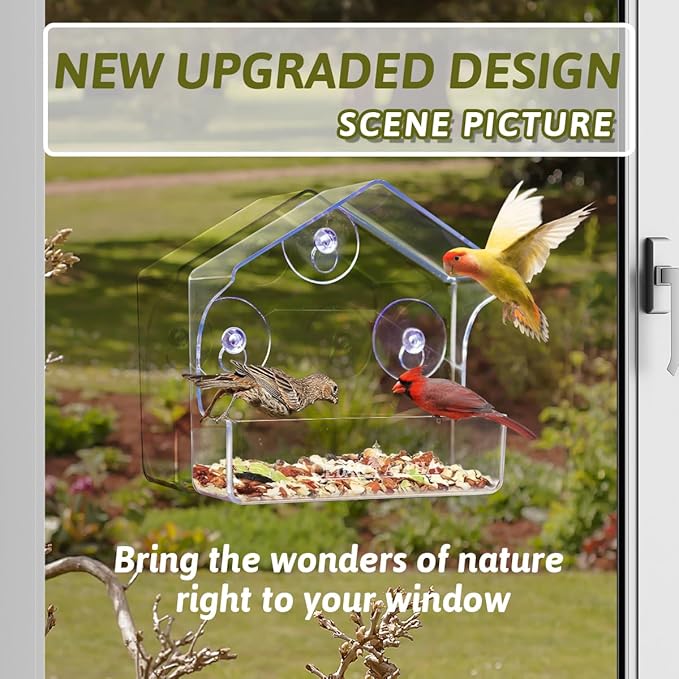 2Pk Window Bird Feeder for Outside, Window Birdfeeder with Strong Suction Cups, Bird Feeders for Viewing (Clear) Acrylic - High Transparency, Multifunction for All Kinds Seeds, Robust 1/8“ Thick