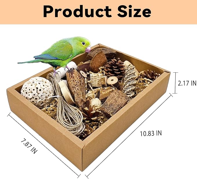 Bird Foraging Toys Parrot Chew Shredding Toys Bird Foraging Box for Parakeets Cockatiels Conures Lovebirds and Small to Medium Birds(Natural)