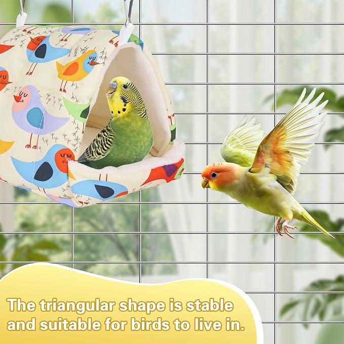 Bird Bed for Cage Warm Winter Nest Hammock with Hanging Hook Cage Accessories for Small Birds Parakeets Cockatiels Love Birds Cockatiels Conures Hamster (Beige, S)