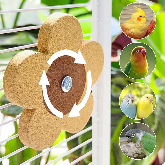 Bird Toys, Cork Chew Spinner Toy with 2 Replacement for Cage, Parakeet Toys, Bird Cage Accessories for Budgies, Cockatiels, Lovebirds, Green Cheeks, Small to Medium Birds