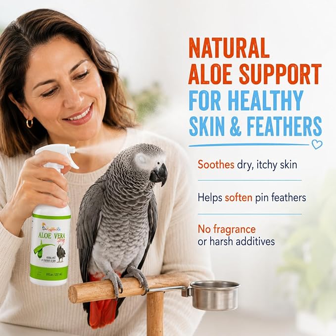 UnRuffledRx Aloe Vera Bird Spray for Parrots | Gentle Daily Support for Itchy Skin, Scratching, Dry Feathers & Feather Comfort | Fragrance Free & Safe if Preened, 8 oz