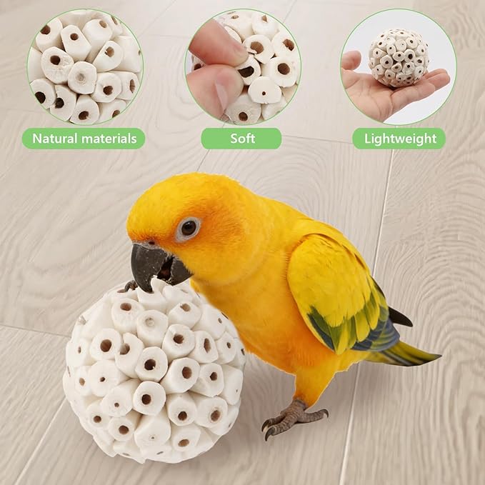Wontee Bird Toys Sola Balls 2.4" Parrot Foraging Toys Soft Sola Atta Ball Parrot Chew Shred Toy for Cockatiels Conures Parakeets Budgies Senegal (6)