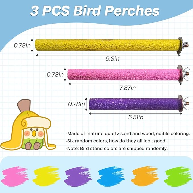 PIVBY Bird Perches for Cage Colorful Parrot Stand Toy Platform Paw Grinding Stick for Small Medium-Sized Bird Parakeet Cockatiel Conure Budgies Lovebird Canary Colors Vary Pack of 3