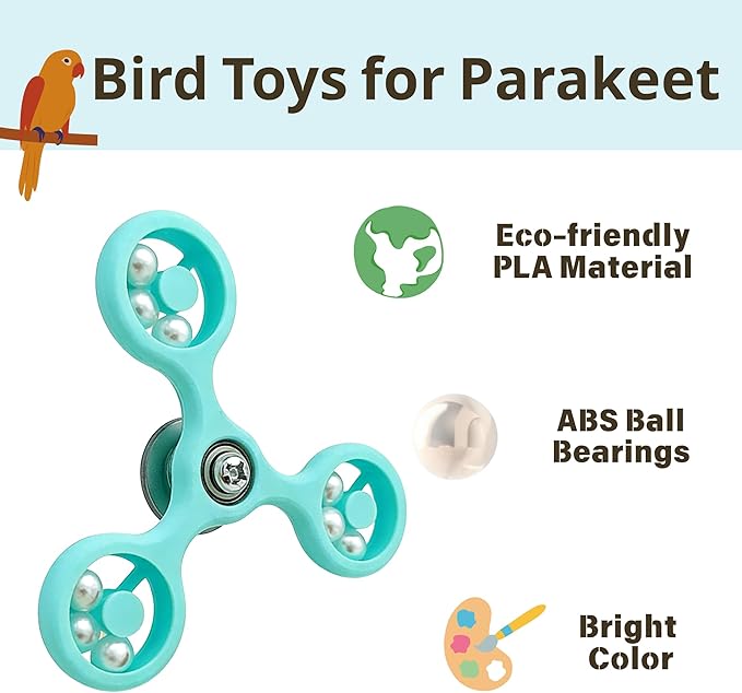 Spinning Bird-Toys Bird Cage Toys & Bird Perch Parrot-Parakeet Budgie Cockatiel Conure Macaw Chicken Parrot Enrichment Cage Accessories Small Animal Chewing Toy (Cyan Spinner)
