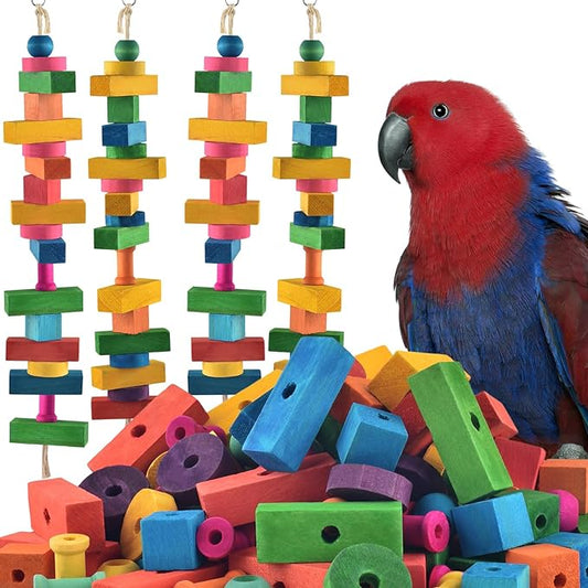 DBNESS Large Bird Toys for Parrots, 165 PCS Colorful Chew Toy Multi-Shaped DIY Wooden Blocks Craft Birds Cage Training Toy Macaw Cockatoo African Grey Medium Large Parrot