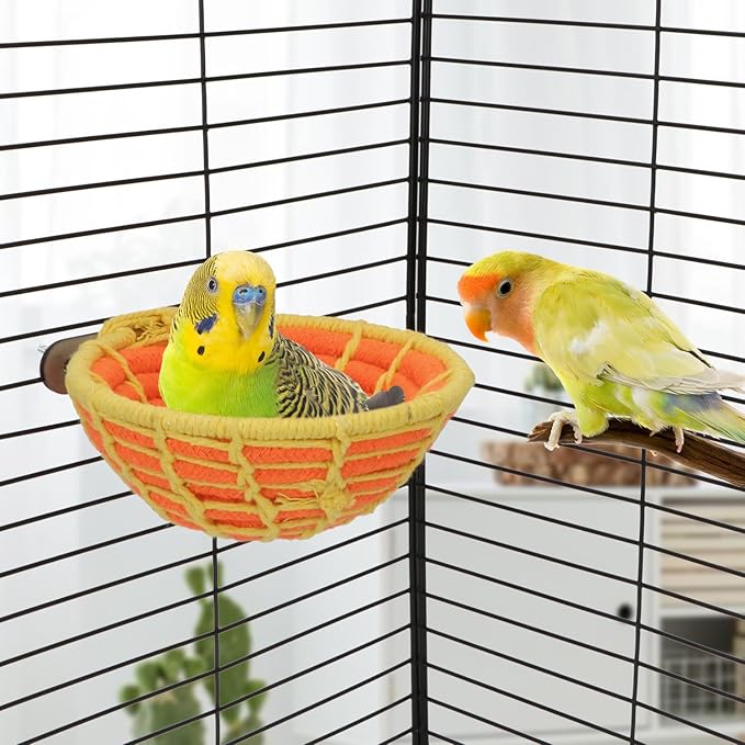 Hypeety Handmade Coton Rope Bird Breeding Nest Hatch House Bird Nest Cage for Small Parrots Budgie Parakeet Cockatiel Parakeet Conure Canary Finch Lovebird (Orange)