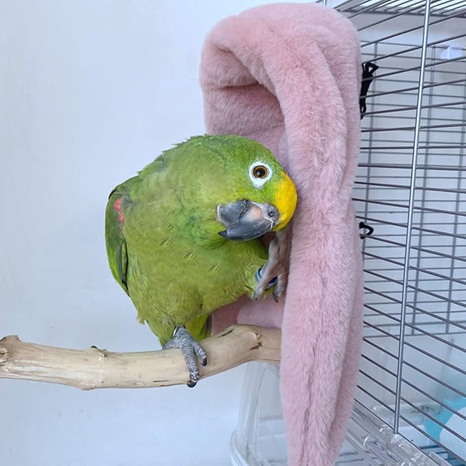 Corner Fleece Bird Blanket,Cuddle Nest Hanging Toy,Bird Comfort Corner Assorted Colors, Parrot Cage Snuggle Hut Warm Bird Nest House Bed Hanging Hammock Toy, for Parakeet Cockatiel Lovebirds Pink S