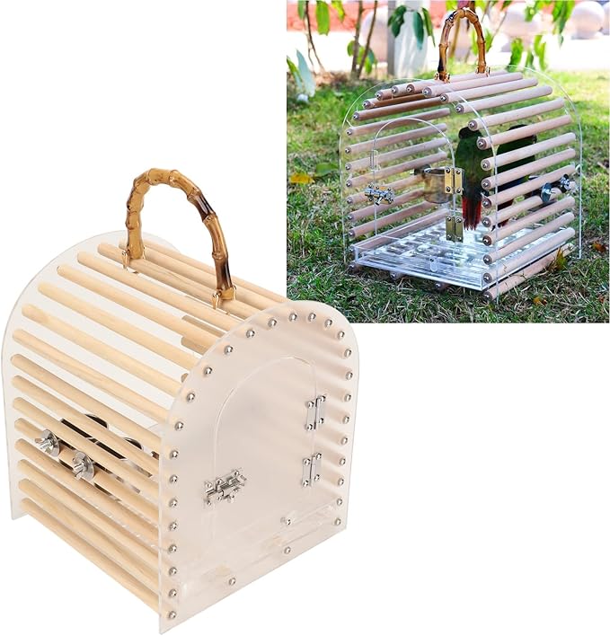 Portable Bird Cages, Clear View Bird Carrying Cage Hand Held Travel Birdcage with Perch for Small Bird Lightweight Bird Carrier