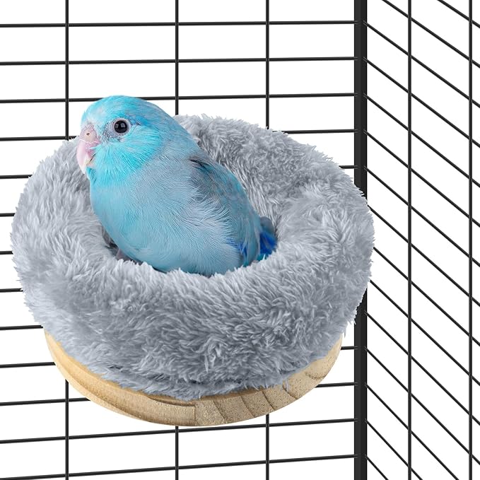 DBNESS Small Bird Nest for Cage, Removable Plush Parrot Hammock Warm Resting Perch Platform for Budgies Cockatiel Conure Parakeet Hamster Washable Breeding Sleeping Lay Eggs Nesting (Grey, S)