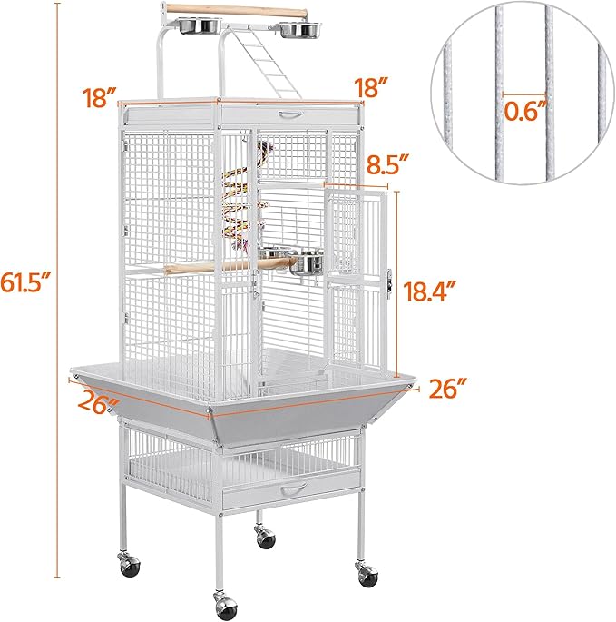 Topeakmart 61-inch Wrought Iron Selection Play Top Large Parrot Bird Cage, White