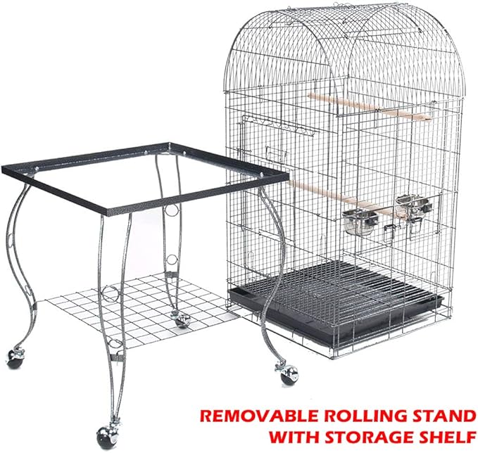 65-Inch Open and Close Dome Plays Top Parrot Lovebird Cockatiel Cockatiels Parakeets Cage Tight 5/8-Inch Bar Spacing with Removable Rolling Stand