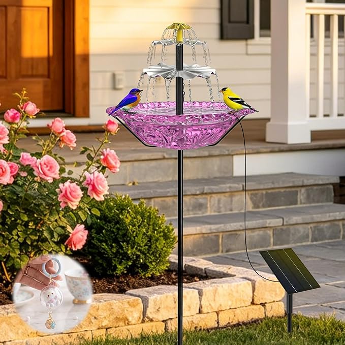 Bird Bath Fountain Solar for Outside, Outdoor Water Fountain Plastic, Attracts Birds with Cascading Spray for Yard & Patio (Purple(XL))