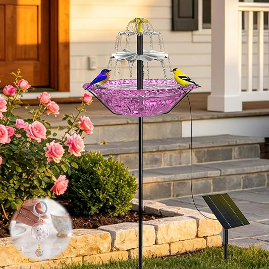 Bird Bath Fountain Solar for Outside, Outdoor Water Fountain Plastic, Attracts Birds with Cascading Spray for Yard & Patio (Purple(XL))