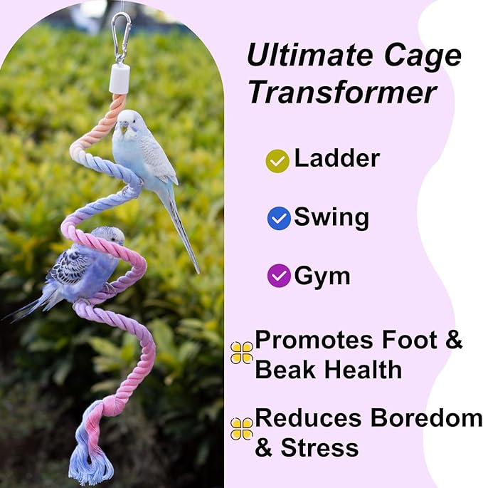 31.5" Bendable Bird Perch Cotton Rope Bird Toy Twistable Ladder Swing Chewable Gym for Parakeets Cockatiels Conures Lovebirds
