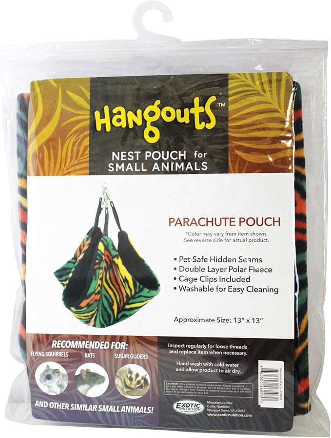 Parachute Pouch (Giraffe) - Hanging Fleece Cage Accessory Toy for Sugar Gliders, Marmosets, Rats, Hamsters, Flying Squirrels, Ferrets, Birds, Chinchillas, Parrots - Hammock, Tower, Bed, Nest Pouch
