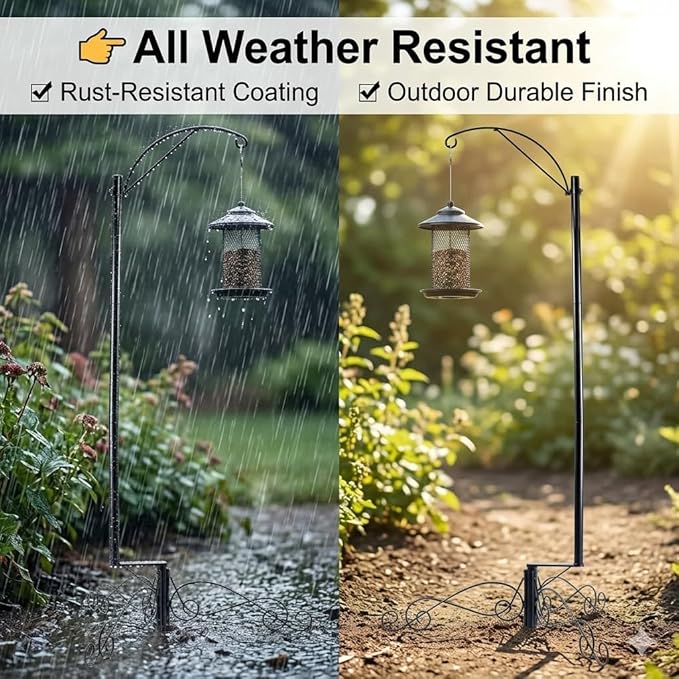 HOHIYA Heavy Duty Shepherd Hook 61 Inch Bird Cage Stand Outdoor Garden for Bird Feeders Hanging Plants Solar Lights & Lanterns Weather-Resistant Black Powder Coated Steel