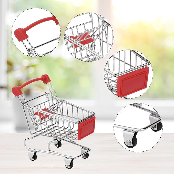 Hypeety Bird Toys Mini Shopping Handcart Trolley Parrot Intelligence Training and Playing Toy for Parakeets Budgies Cockatiel Conures Caique Quaker Lovebirds (Red)