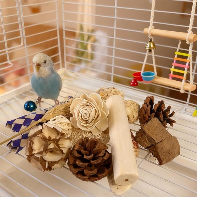 Bird Foraging Toys Parrot Chew Shredding Toys Bird Foraging Box for Parakeets Cockatiels Conures Lovebirds and Small to Medium Birds (Burlywood)