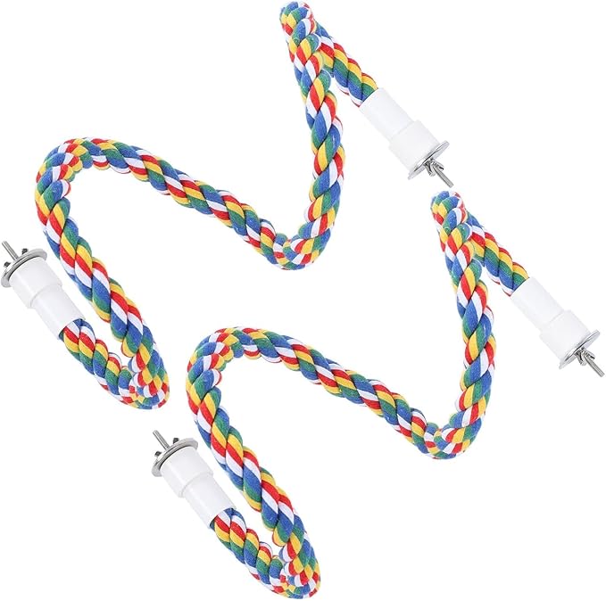 2PCS 23.6" Bird Rope Perches for Parakeets, Soft Cotton Parrot Perch with Quick Fixing Screws, Colorful Bird Cage Accessories for Cockatiels, Budgie, Canary, Comfy Perch Toy for Cage, 0.8in Dia