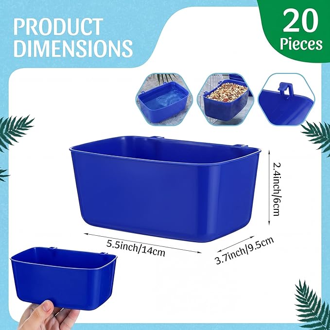 Zhehao 20 Pcs Bird Cage Cups Chicken Feeder Waterer Cups 18 oz Pigeon Feeder Plastic Poultry Wire Cage Hanging Chicken Water Bowl for Pet Bunny Gamefowl Poultry (Dark Blue)
