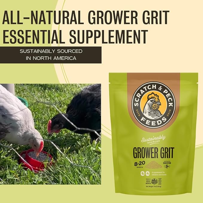 Scratch and Peck Grower Grit Supplement for Chickens and Ducks - 7 lbs Bag - Essential for Gizzard and Digestive Health - Sustainably Sourced