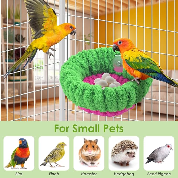 KATUMO Bird Nest, 5.5inch Small Parrot Breeding Bed for Budgie, Parakeet, Cockatiel, Conure, Lovebird, Canary, Finch Birds (Green/Rose, Small)