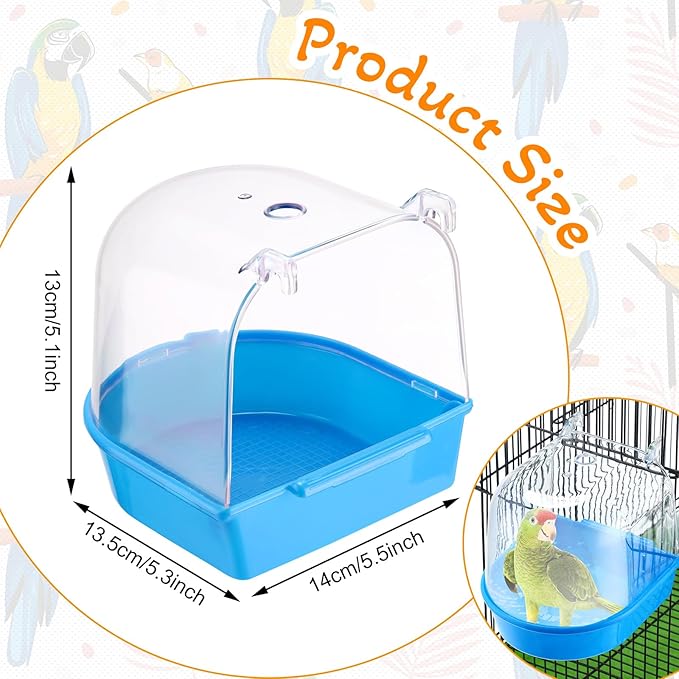 Honeydak 3 Pieces Clear Bird Bath for Cage Parakeet Bird Cage Accessories Hanging Bath Box Parrot Bathing Tub with View for Cockatiel Conure Canary Budgies Parrots(Vivid Color)